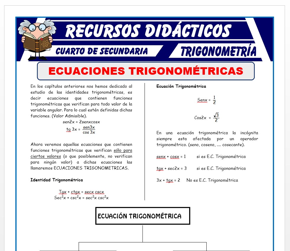Ficha de Ecuaciones Trigonométricas 1 para Cuarto de Secundaria