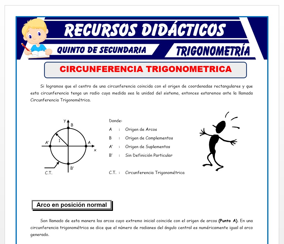 Ficha de Ejercicios de Circunferencia Trigonométrica para Quinto de Secundaria