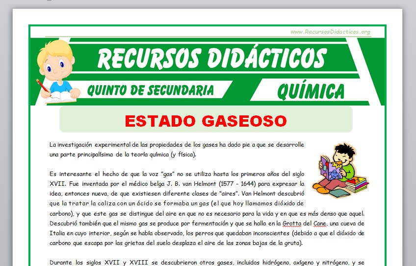 Ficha de Introducción de Estado Gaseoso para Quinto de Secundaria