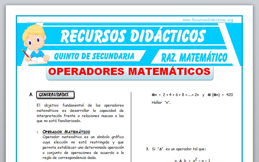 Ficha de Problemas con Operadores Matemáticos para Quinto de Secundaria