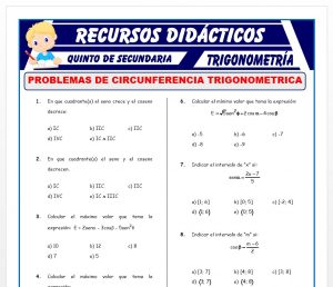 Ficha de Problemas de Circunferencia Trigonométrica para Quinto de Secundaria