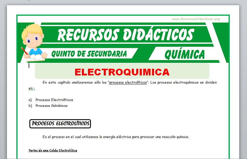 Ficha de Procesos Electrolíticos para Quinto de Secundaria