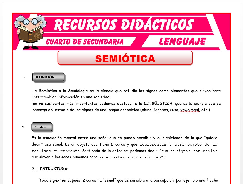 Ficha de Definición de la Semiótica para Cuarto de Secundaria