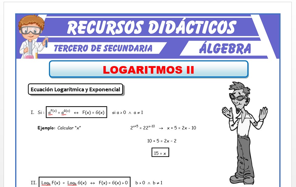 Ficha de Ecuaciones Logarítmica y Exponencial para Tercero de Secundaria