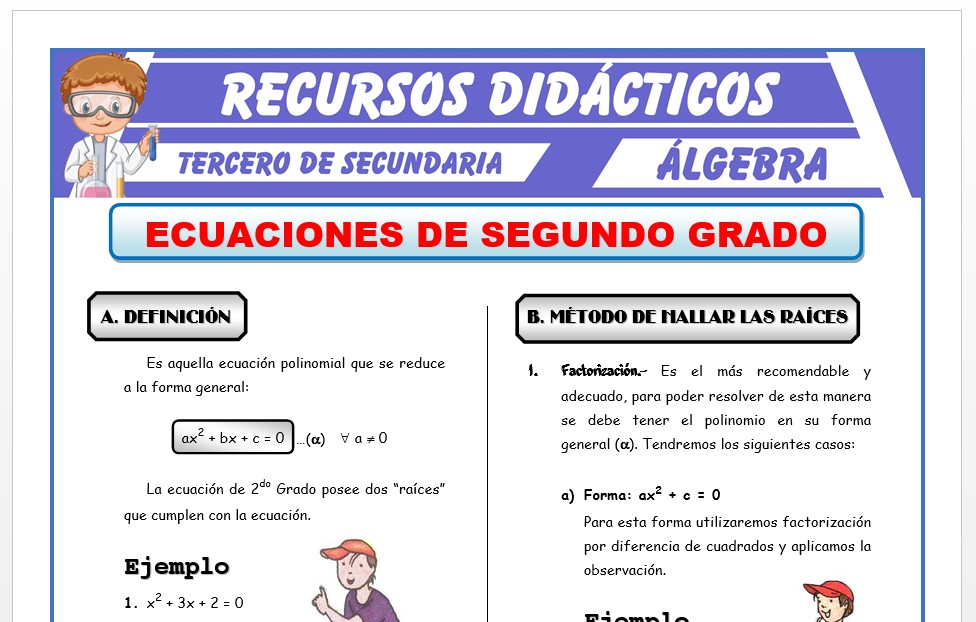 Ficha de Ecuaciones de Segundo Grado para Tercero de Secundaria