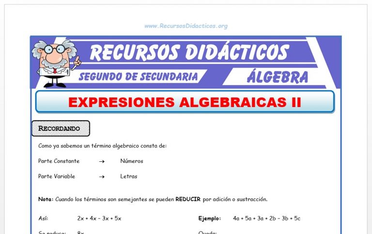 Expresiones Algebraicas para Segundo de Secundaria – Recursos 2026