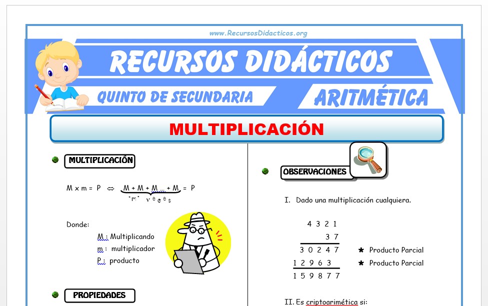 Ficha de Ejercicios de Multiplicación para Quinto de Secundaria