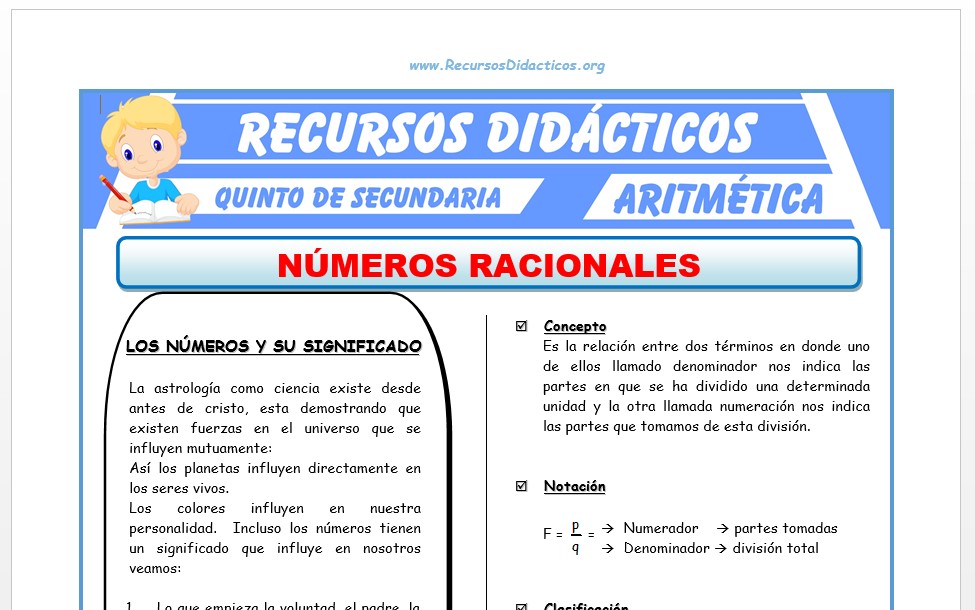 Ficha de Ejercicios de Números Racionales para Quinto de Secundaria
