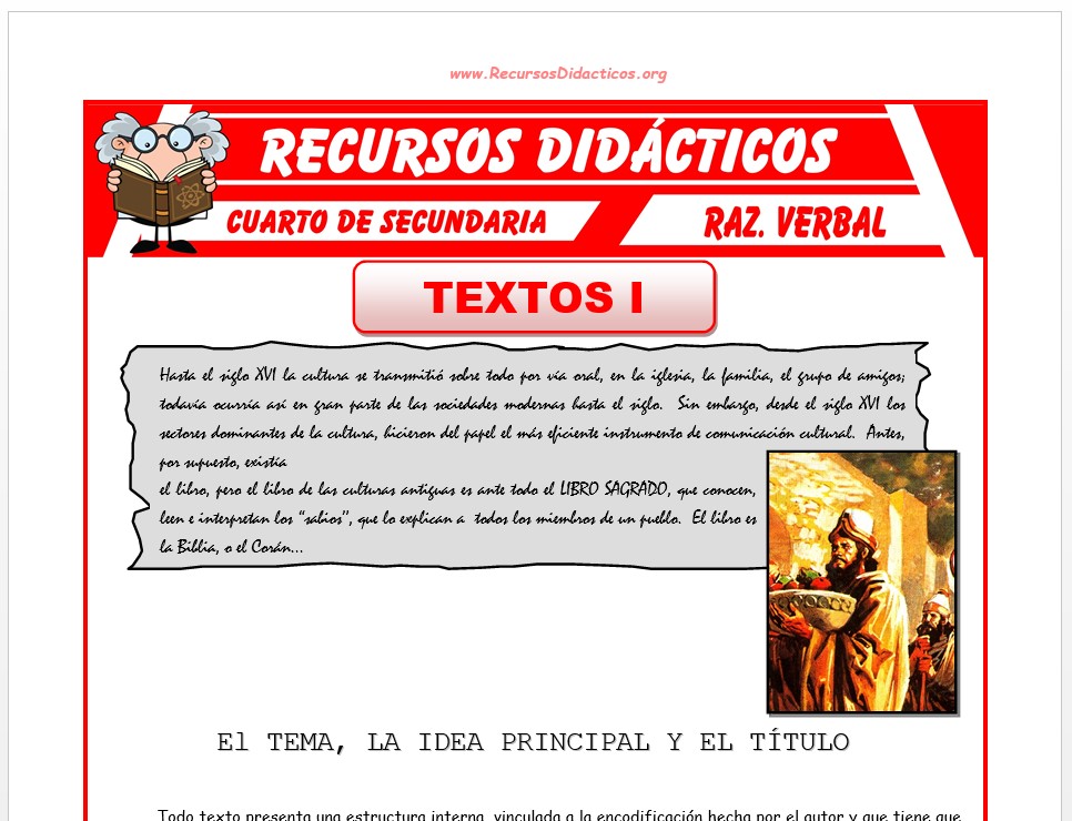 Ficha de Estructura Interna de un Texto para Cuarto de Secundaria