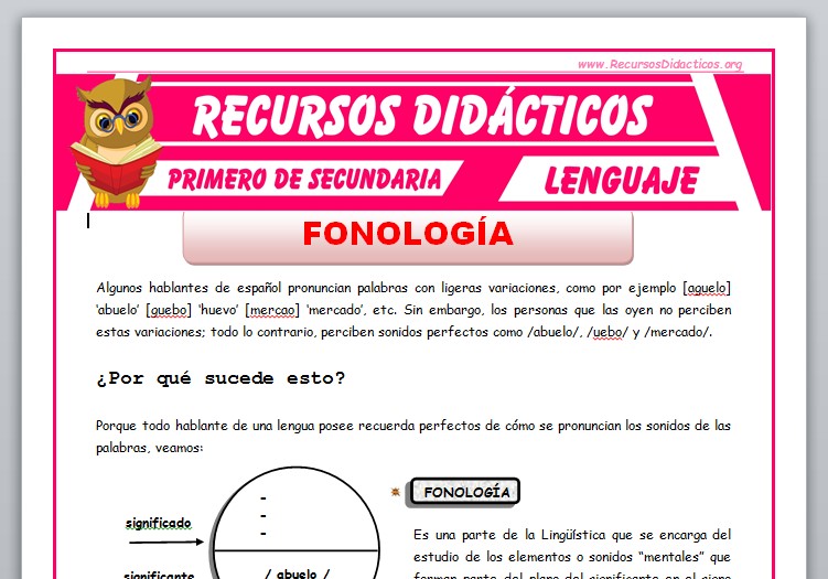 Ficha de La Fonología para Primero de Secundaria