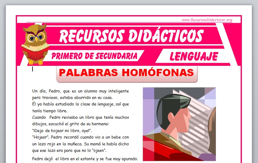 Ficha de Las Palabras Homófonas para Primero de Secundaria