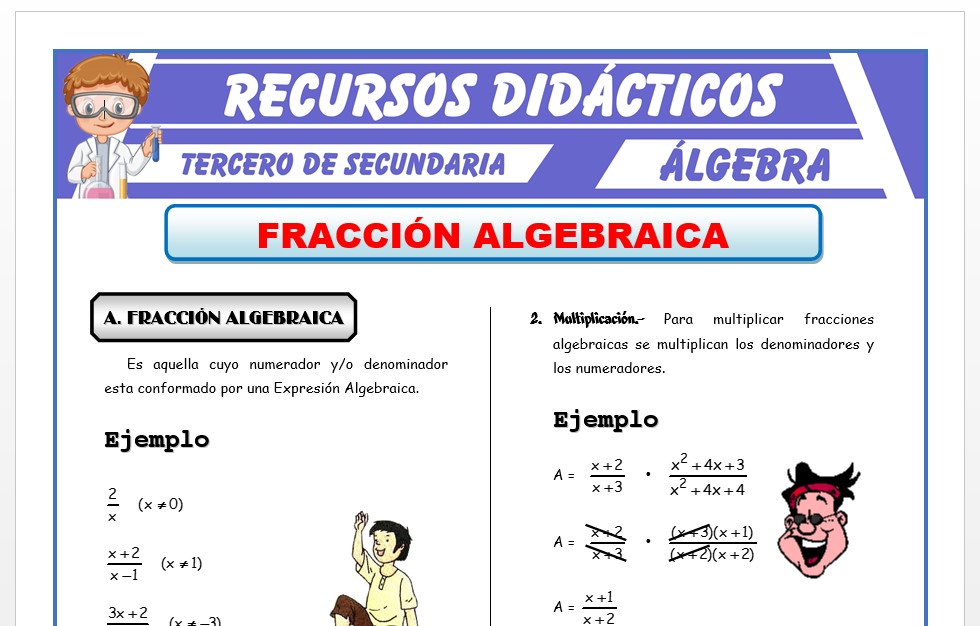 Ficha de Operaciones con Fracciones Algebraicas para Tercero de Secundaria