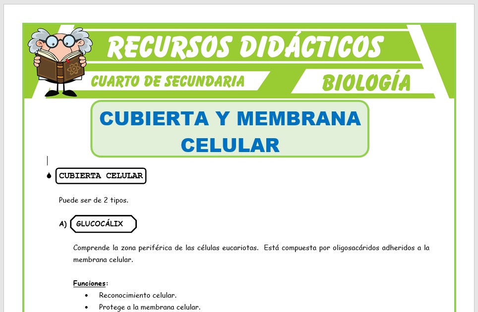 Ficha de Cubierta y Membrana Celular para Cuarto de Secundaria