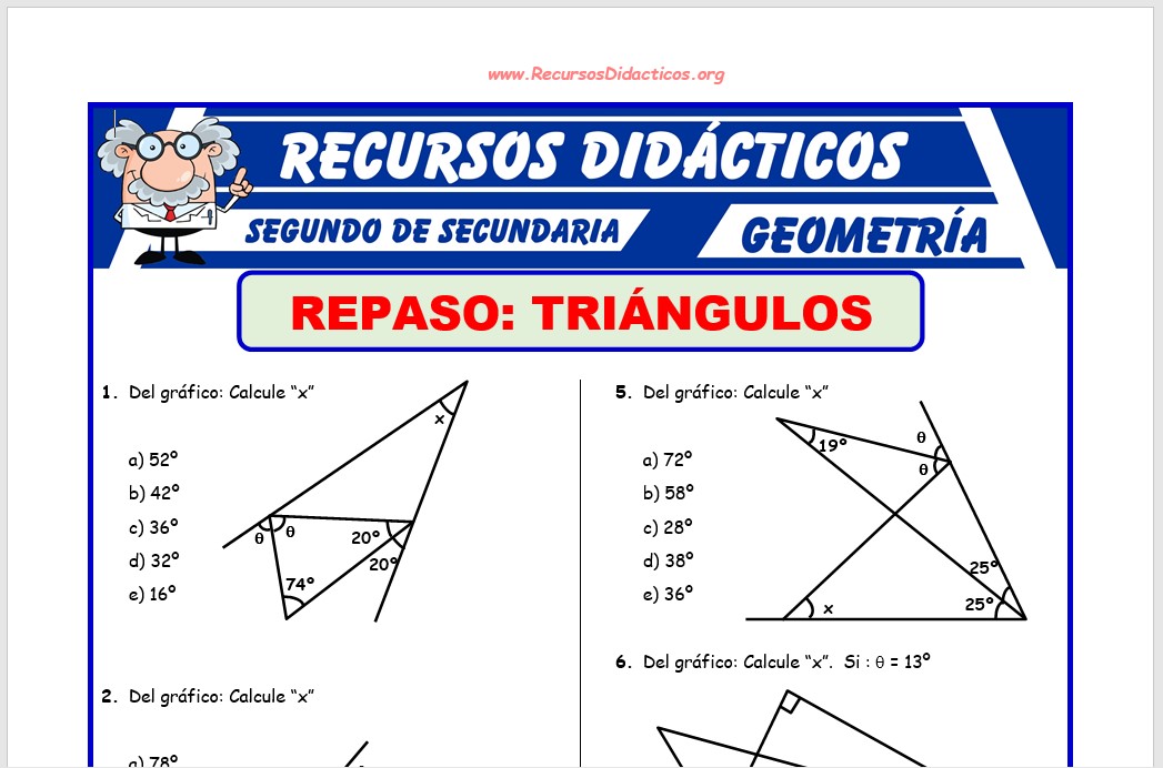 Ficha de Ejercicios de Triángulos para Segundo de Secundaria