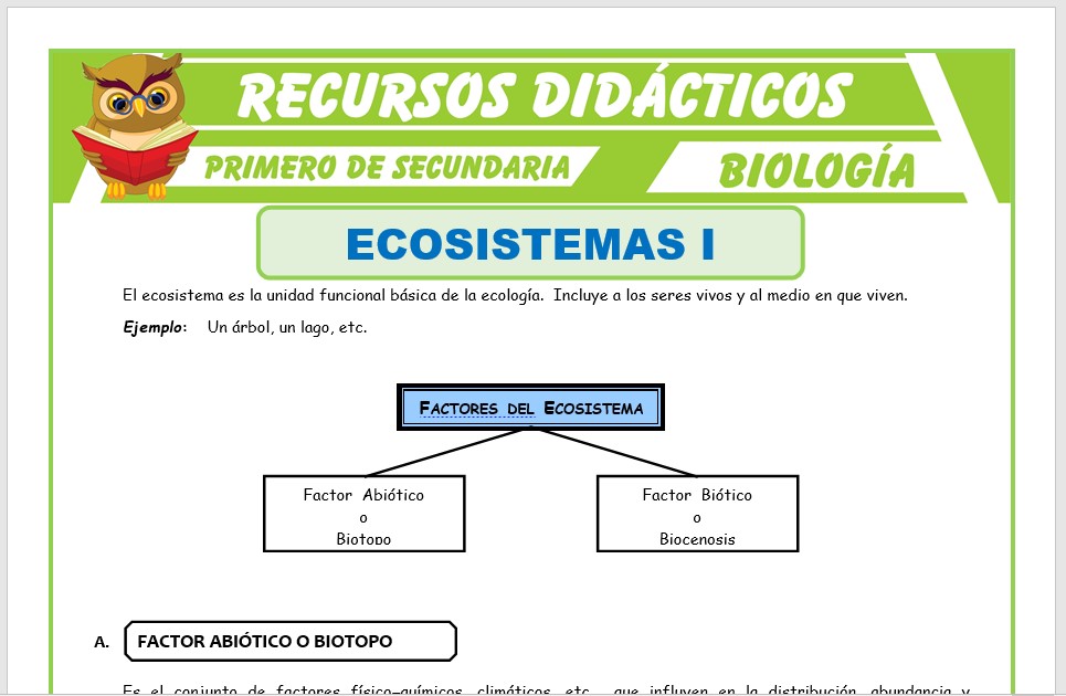Ficha de Factor Abiótico del Ecosistema para Primero de Secundaria