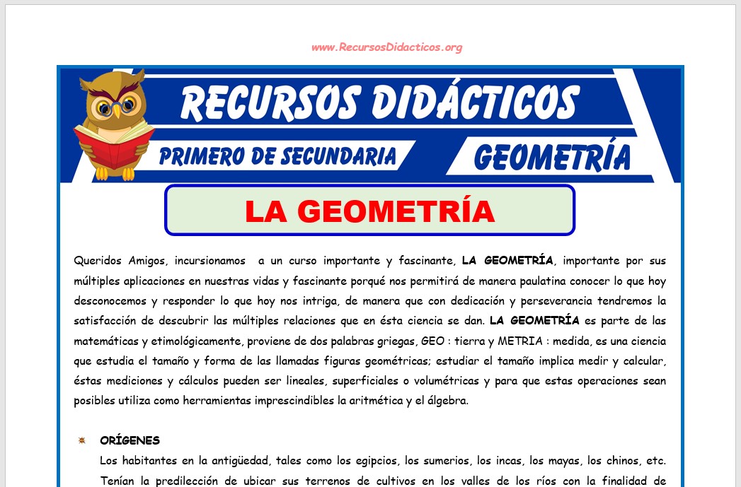 Ficha de Introducción a la Geometría para Primero de Secundaria