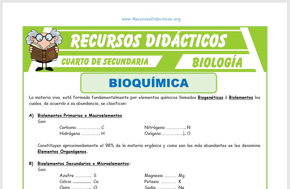 Ficha de La Bioquímica para Cuarto de Secundaria