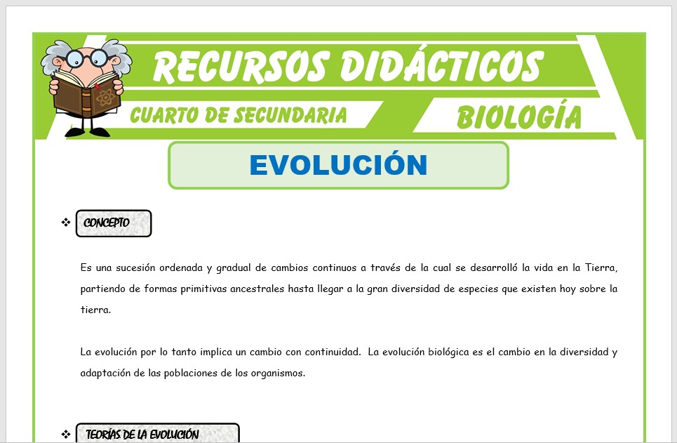 Ficha de La Evolución para Cuarto de Secundaria