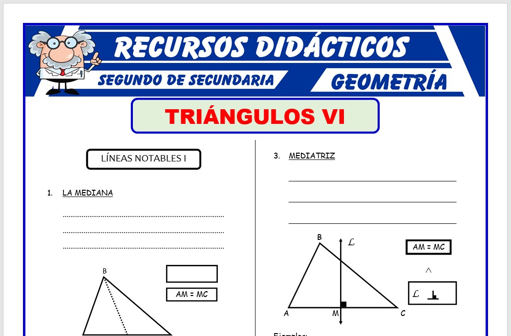 Ficha de Líneas Notables de los Triángulos para Segundo de Secundaria