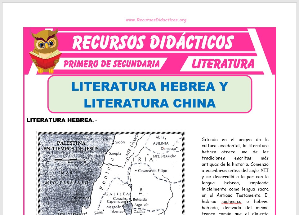 Ficha de Literatura Hebrea y China para Primero de Secundaria