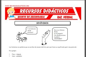 Ficha de Los Sinónimos ejercicios para Quinto de Secundaria