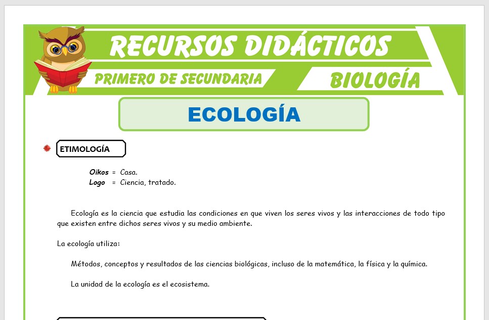 Ficha de Que Estudia la Ecología para Primero de Secundaria