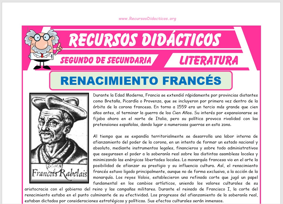 Ficha de Renacimiento Francés para Segundo de Secundaria