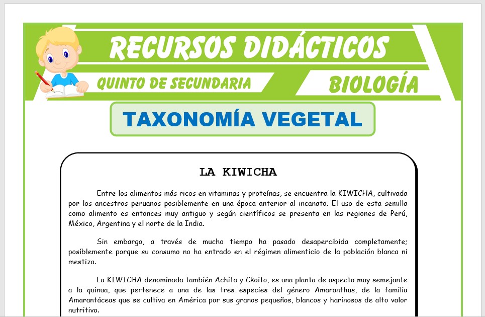 Ficha de Taxonomía Vegetal para Quinto de Secundaria