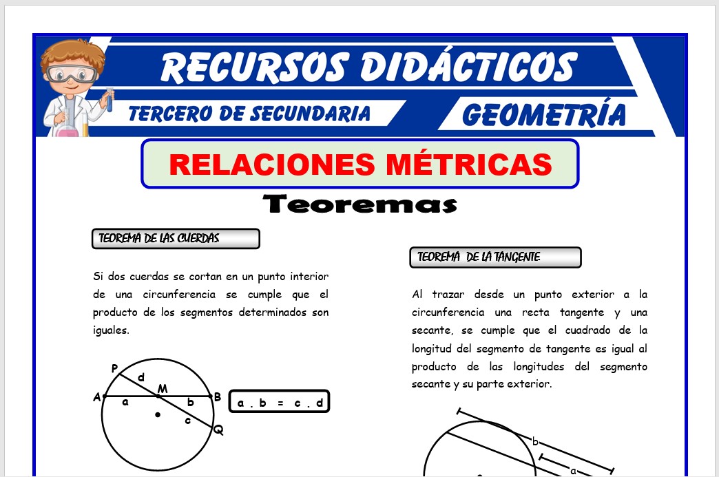 Ficha de Teoremas de las Relaciones Métricas para Tercero de Secundaria