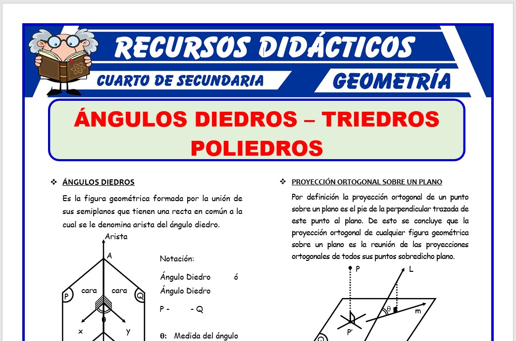 Ficha de Ángulos Diedros y Triedros para Cuarto de Secundaria