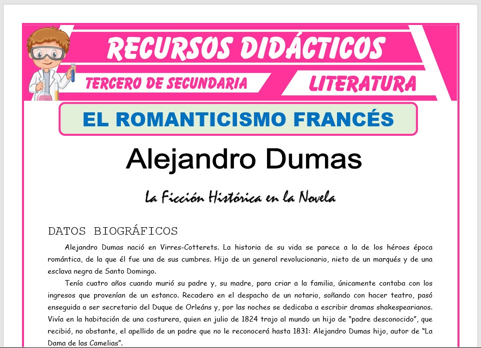 Ficha de Alejandro Dumas para Tercero de Secundaria