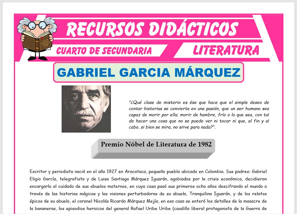 Ficha de Biografía de Gabriel García Márquez para Cuarto de Secundaria