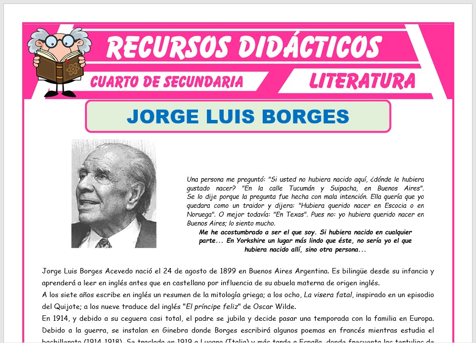 Ficha de Biografía de Jorge Luis Borges para Cuarto de Secundaria