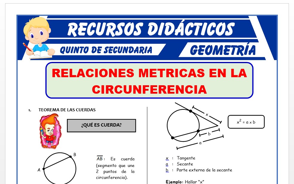 Ficha de Ejercicios de Relaciones Métricas de las Circunferencias para Quinto Grado de Secundaria