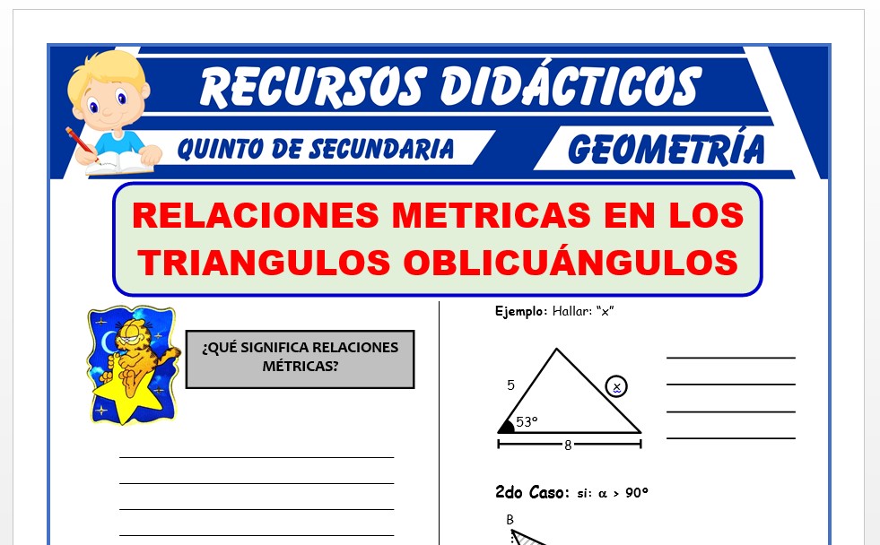 Ficha de Ejercicios de Relaciones Métricas en Triangulos Oblicuangulos para Quinto Grado de Secundaria
