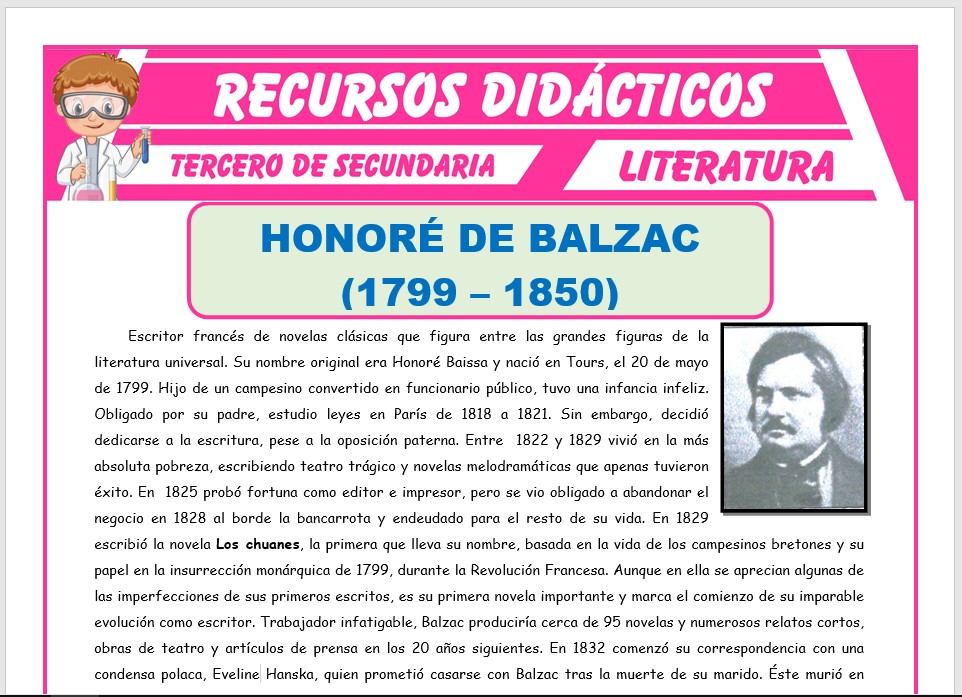 Ficha de Honoré de Balzac para Tercero de Secundaria