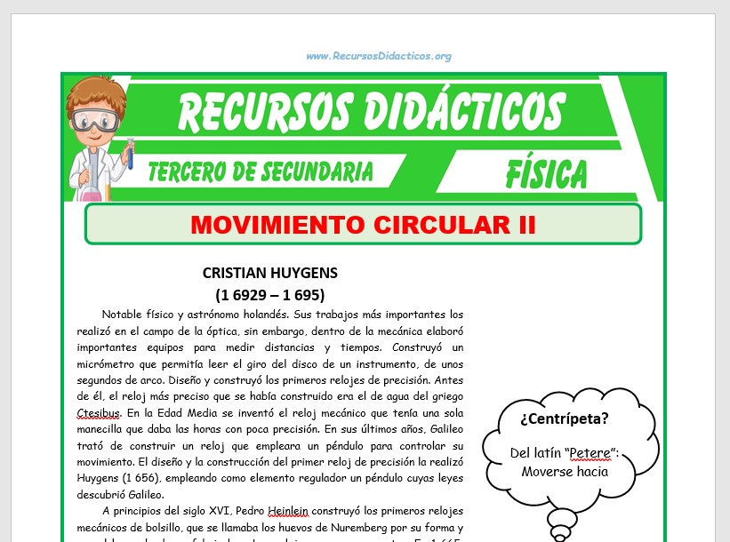Ficha de Aceleración Centrípeta para Tercer Grado de Secundaria