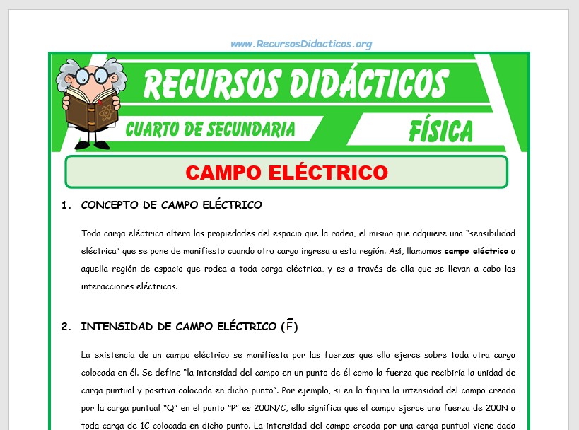 Ficha de Campo Eléctrico para Cuarto de Secundaria Ficha de Campo Eléctrico para Cuarto de Secundaria