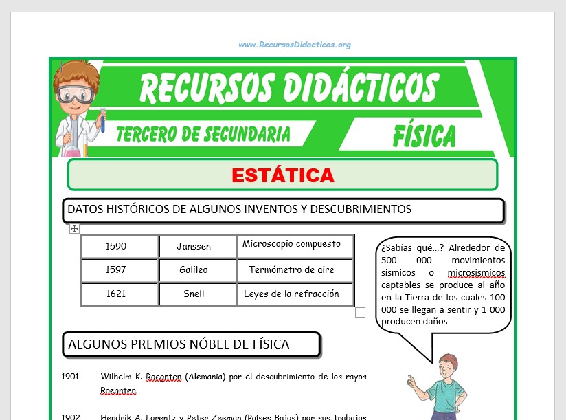 Ficha de Ejercicios de Estática para Tercero de Secundaria Ficha de Ejercicios de Estática para Tercero de Secundaria