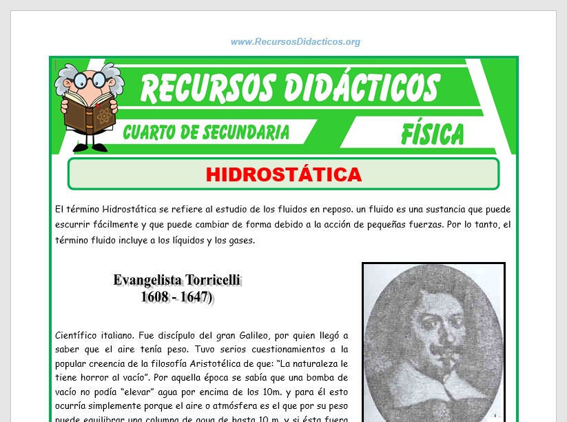 Ficha de Ejercicios de Hidrostática para Cuarto de Secundaria