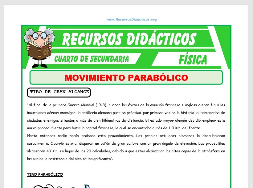 Ficha de Ejercicios de Movimiento Parabólico de Caída Libre para Cuarto de Secundaria
