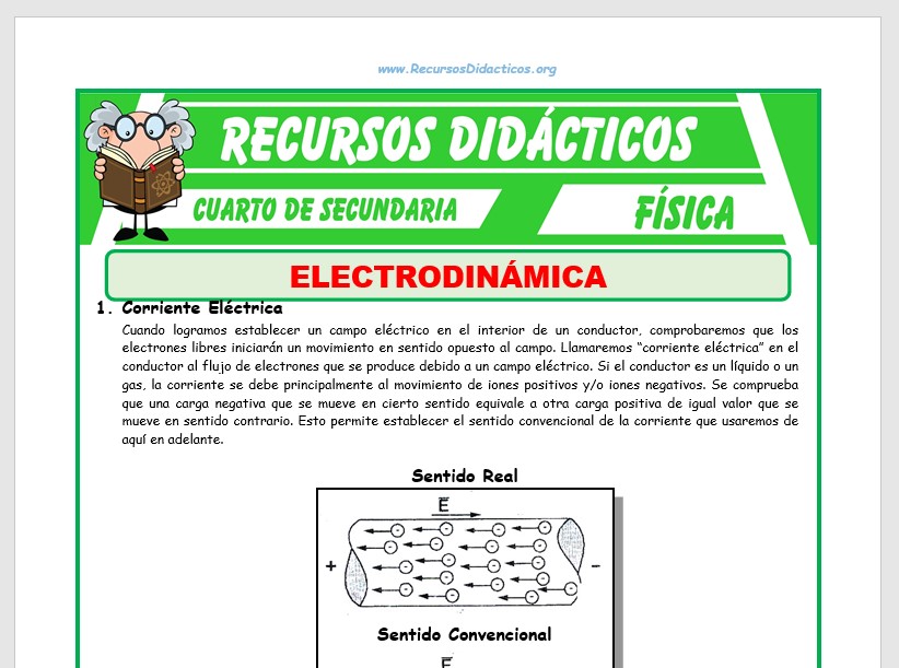 Ficha de Electrodinámica para Cuarto de Secundaria Ficha de Electrodinámica para Cuarto de Secundaria