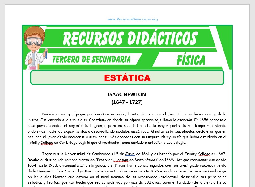 Ficha de Estática para Tercero de Secundaria