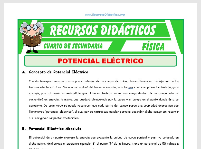 Ficha de Potencial Eléctrico para Cuarto de Secundaria