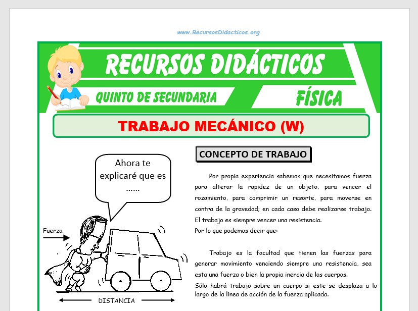 Ficha de Problemas de Trabajo Mecánico para Quinto de Secundaria