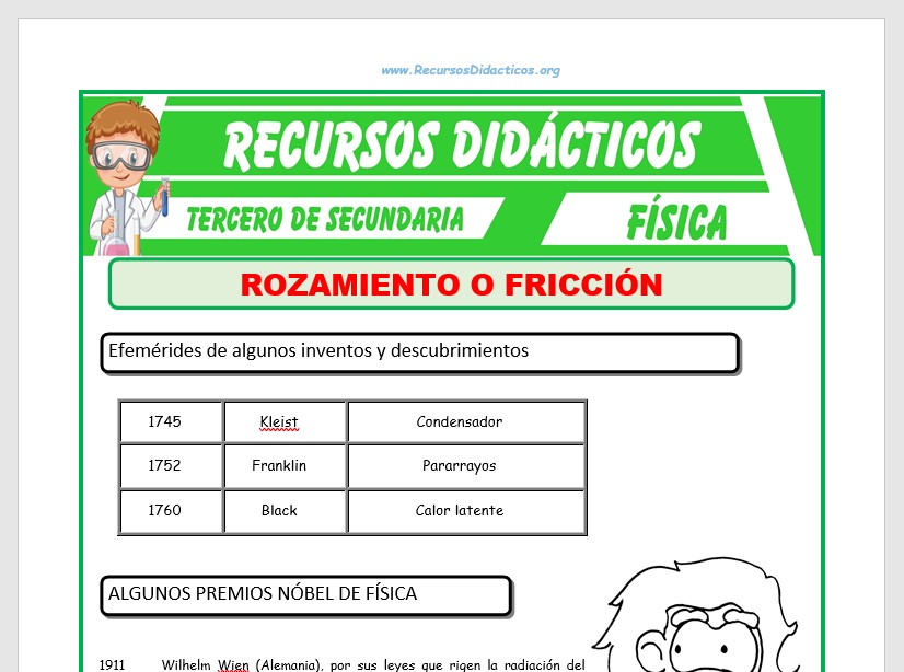 Ficha de Rozamiento o Fricción para Tercero de Secundaria Ficha de Rozamiento o Fricción para Tercero de Secundaria