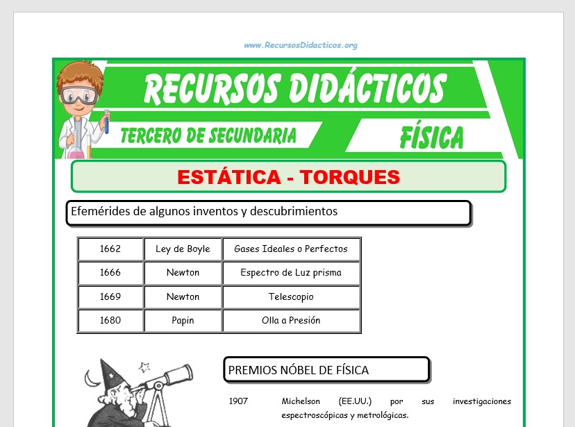 Ficha de Torques para Tercero de Secundaria Ficha de Torques para Tercero de Secundaria