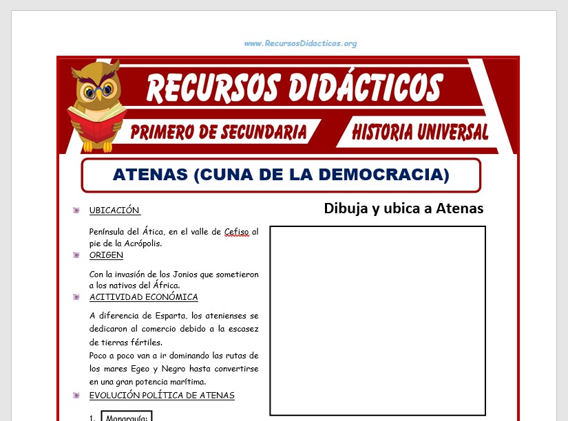 Ficha de Atenas para Primero de Secundaria Ficha de Atenas para Primero de Secundaria