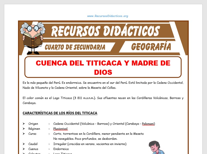 Ficha de Cuenca del Titicaca o Madre de Dios para Cuarto de Secundaria
