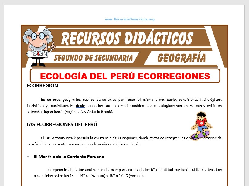 Ficha de Ecorregiones del Perú para Segundo de Secundaria Ficha de Ecorregiones del Perú para Segundo de Secundaria